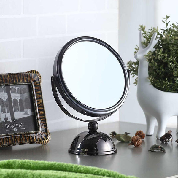 Vintage Pedestal Black 7X Magnification Vanity Mirror