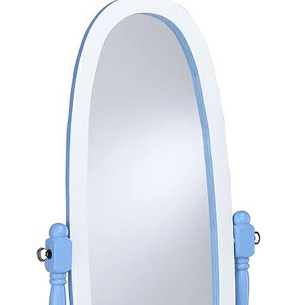 Pretty Pastel Blue and White Cheval Standing Oval Mirror