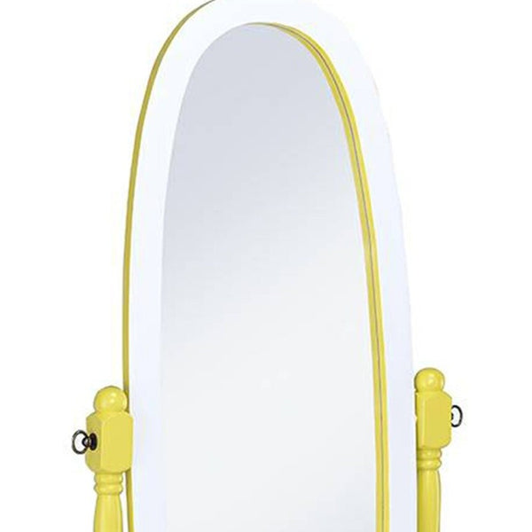 Pretty Yellow and White Cheval Standing Oval Mirror