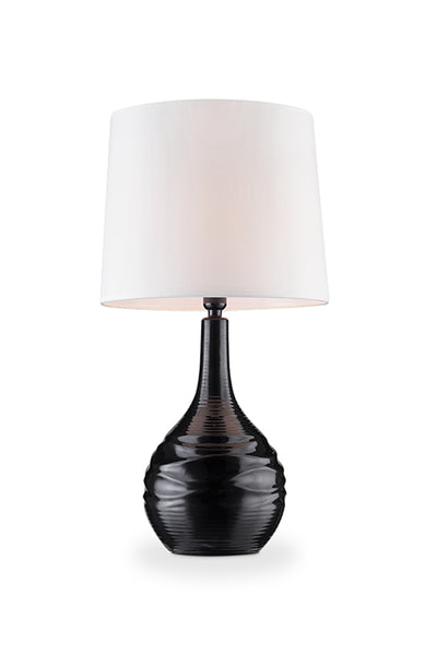 Modern Black Ribbed Ceramic Table Lamp