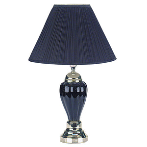 Silver and Navy Blue Table Lamp with Navy Blue Shade