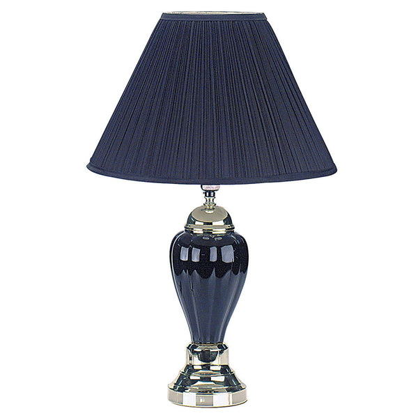 Silver and Navy Blue Table Lamp with Navy Blue Shade