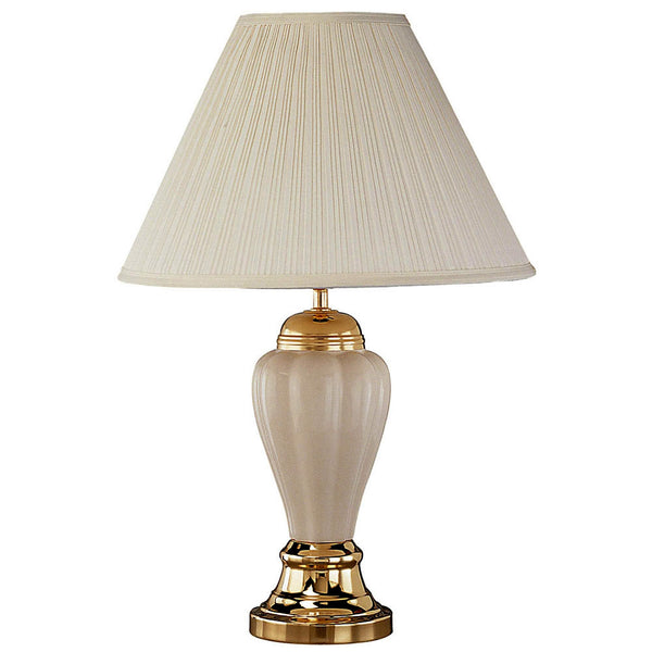 Gold and Ivory Table Lamp with Pleated White Shade