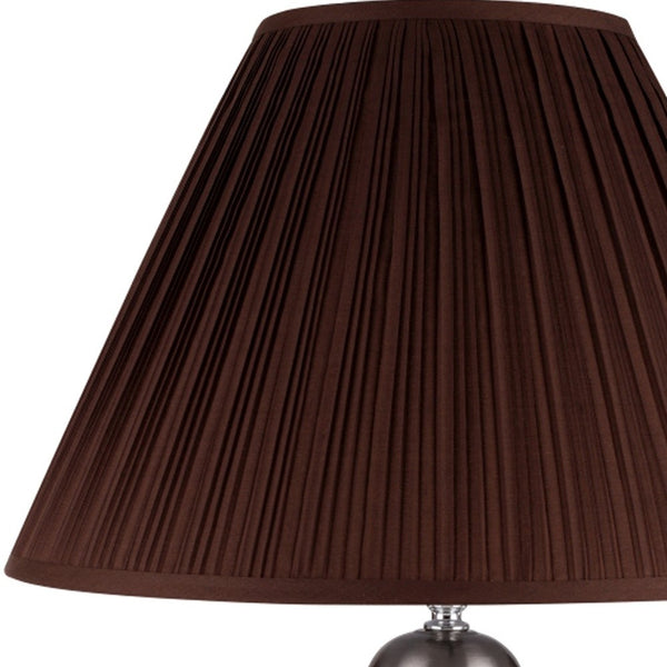 Silver and Brown Table Lamp with Brown Shade