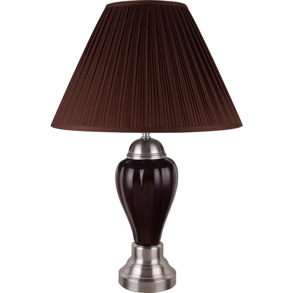 Silver and Brown Table Lamp with Brown Shade