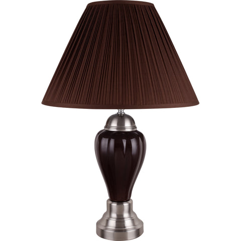 Silver and Brown Table Lamp with Brown Shade