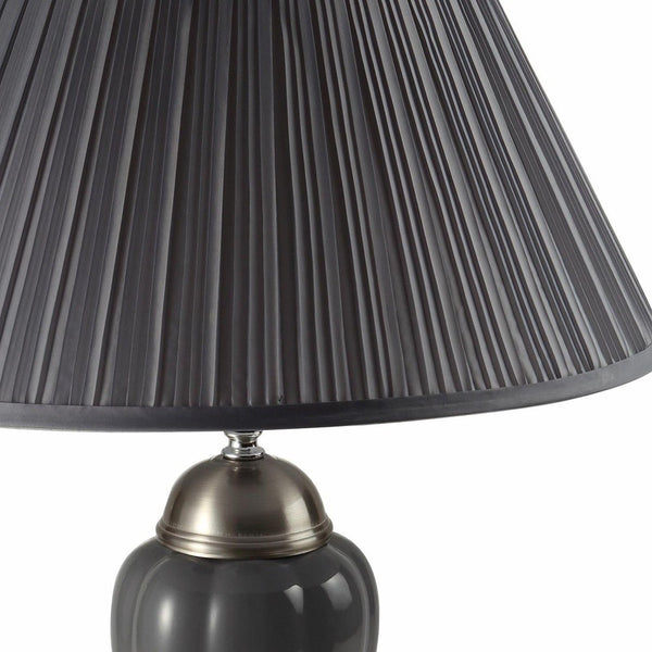 Silver and Dark Gray Table Lamp with Dark Gray Shade