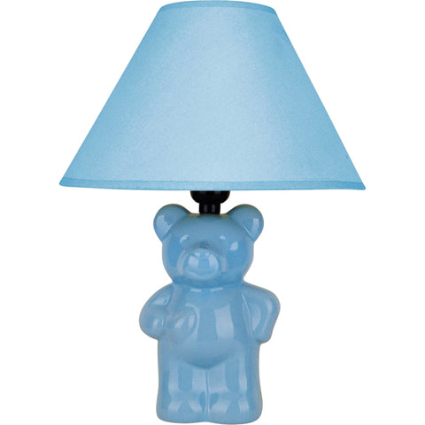 13” Blue Teddy Bear Ceramic Linen Shade Table Lamp