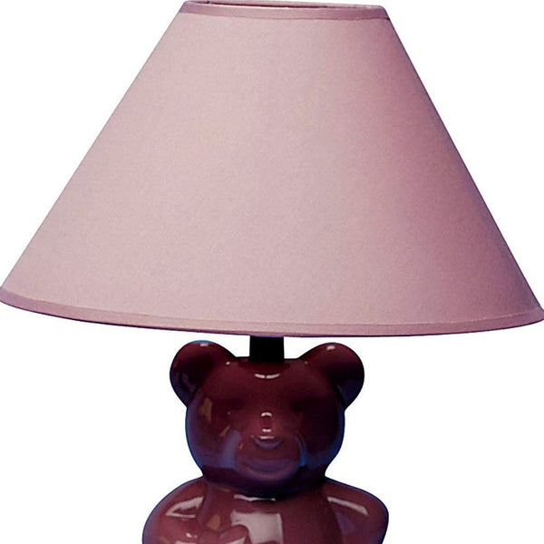 13” Pink Teddy Bear Ceramic Linen Shade Table Lamp