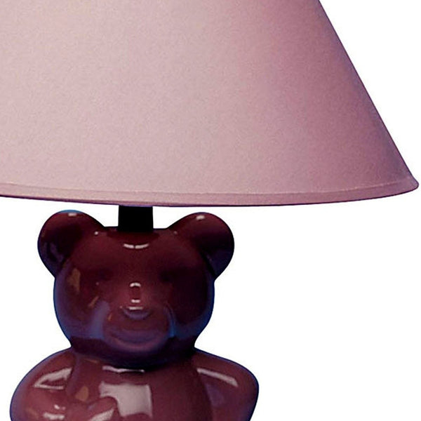 13” Pink Teddy Bear Ceramic Linen Shade Table Lamp