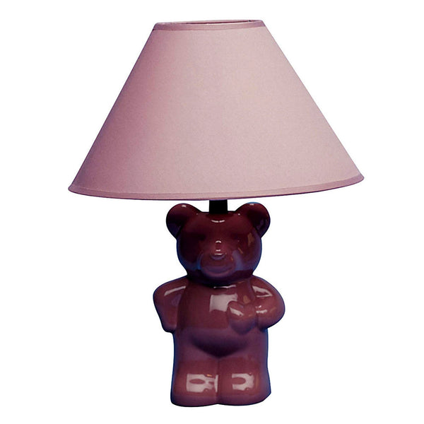 13” Pink Teddy Bear Ceramic Linen Shade Table Lamp