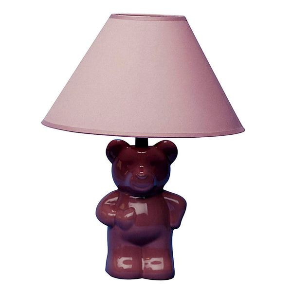 13” Pink Teddy Bear Ceramic Linen Shade Table Lamp