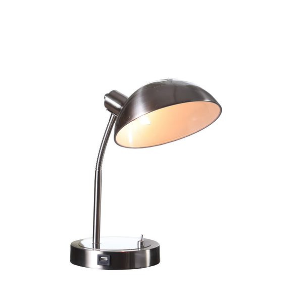 14” Modern Adjustable Silver Metal Desk Lamp with USB