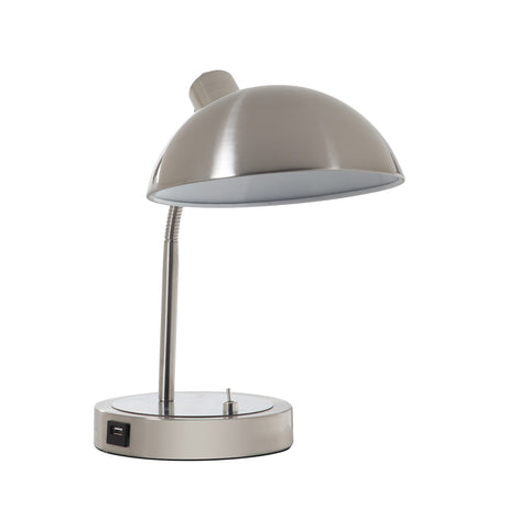 14” Modern Adjustable Silver Metal Desk Lamp with USB