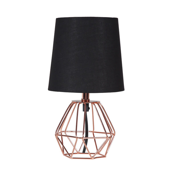 11” Geometric Black And Pink Metal Table Lamp