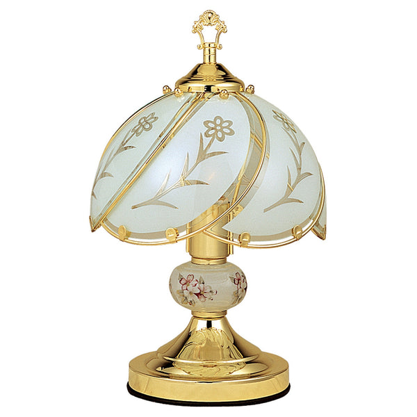 14” Stylish White And Gold Floral Glass Table Lamp