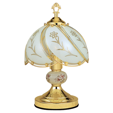 14” Stylish White And Gold Floral Glass Table Lamp