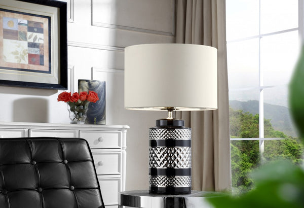 Glam Black and Chrome Chevron Ceramic and Metal Table Lamp