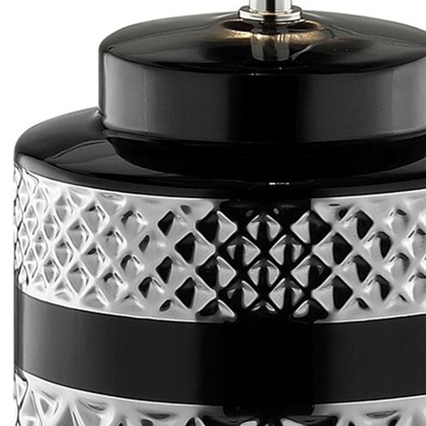 Glam Black and Chrome Chevron Ceramic and Metal Table Lamp