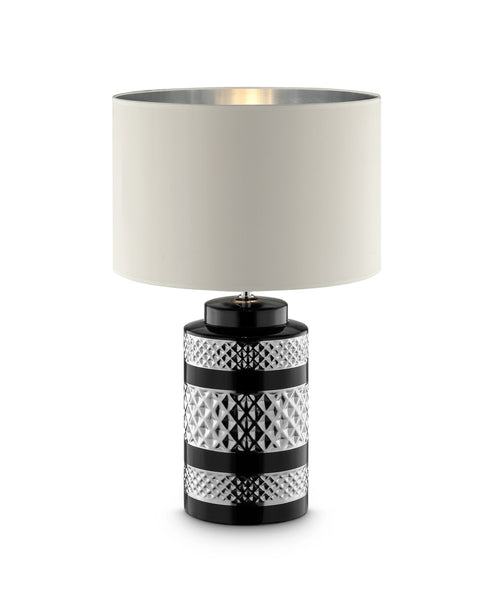 Glam Black and Chrome Chevron Ceramic and Metal Table Lamp