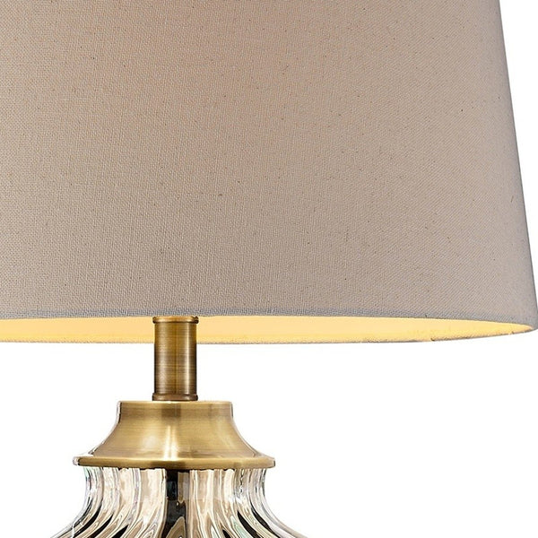 Golden Hue Glass Table Lamp with Cream Fabric Shade