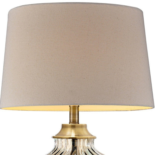 Golden Hue Glass Table Lamp with Cream Fabric Shade