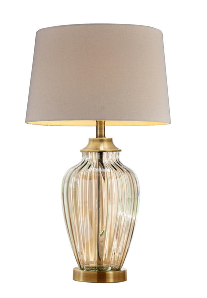 Golden Hue Glass Table Lamp with Cream Fabric Shade