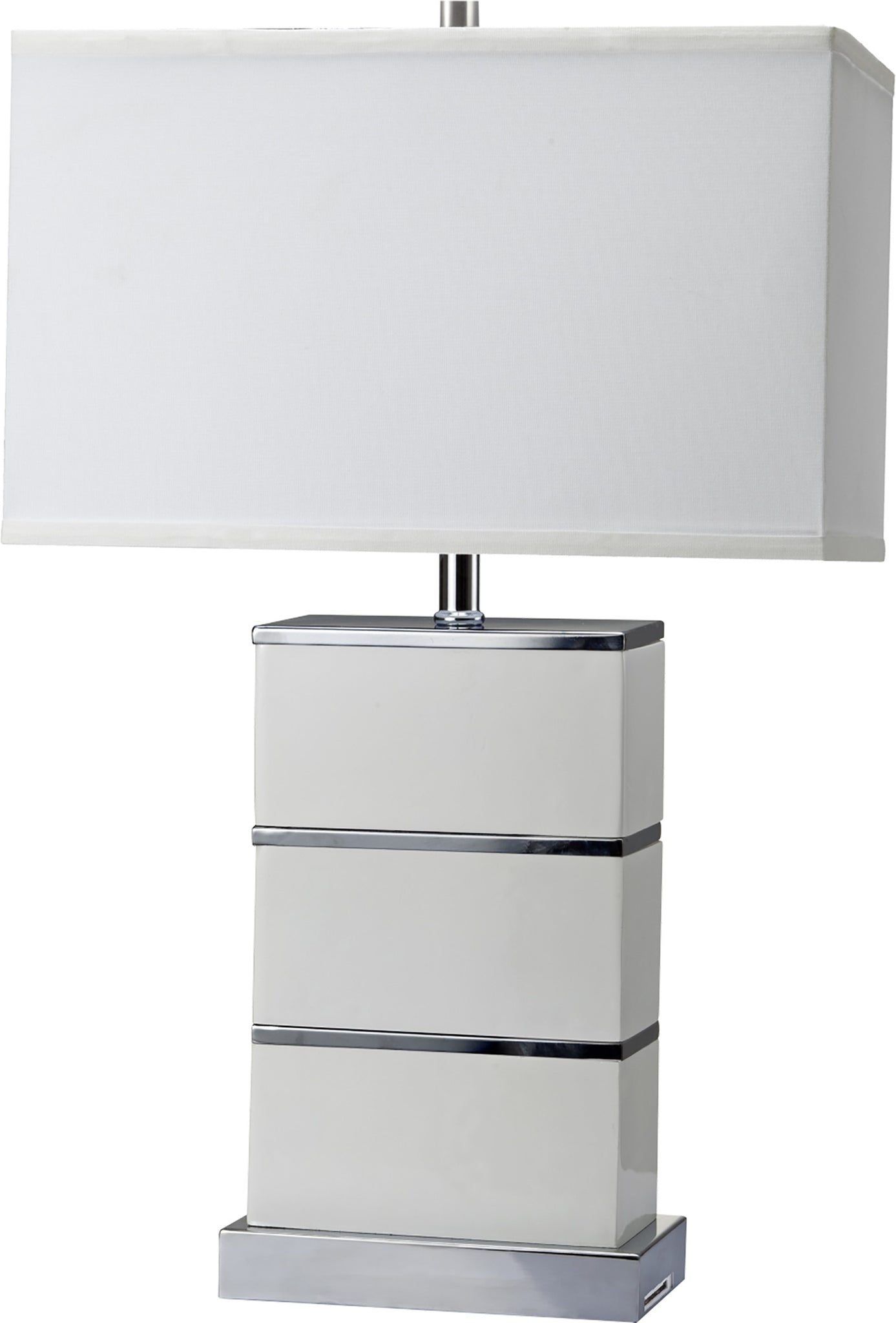 Modern White and Silver Table Lamp with USB