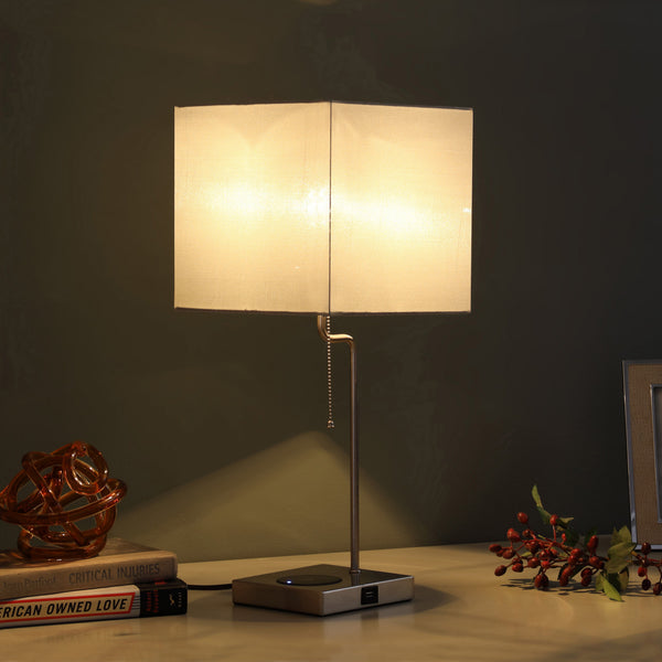 22” Industrial Square Metal Table Lamp with USB Port