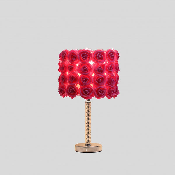 18” Red Roses Acrylic And Metal Table Lamp