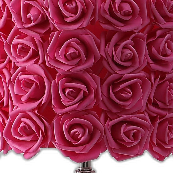 18” Red Roses Acrylic And Metal Table Lamp