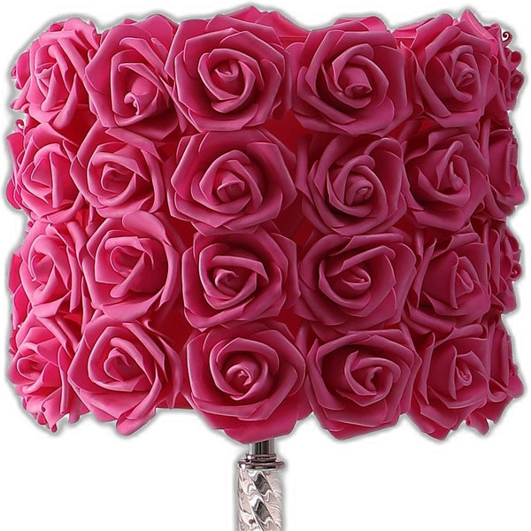 18” Red Roses Acrylic And Metal Table Lamp