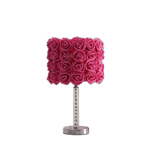 18” Red Roses Acrylic And Metal Table Lamp