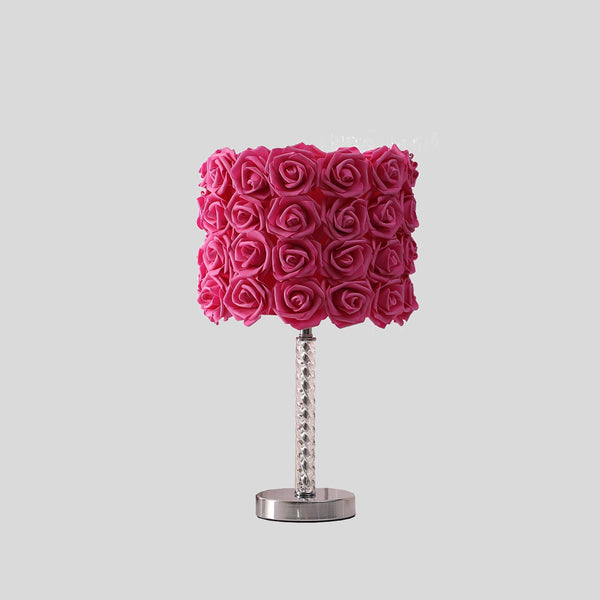 18” Red Roses Acrylic And Metal Table Lamp