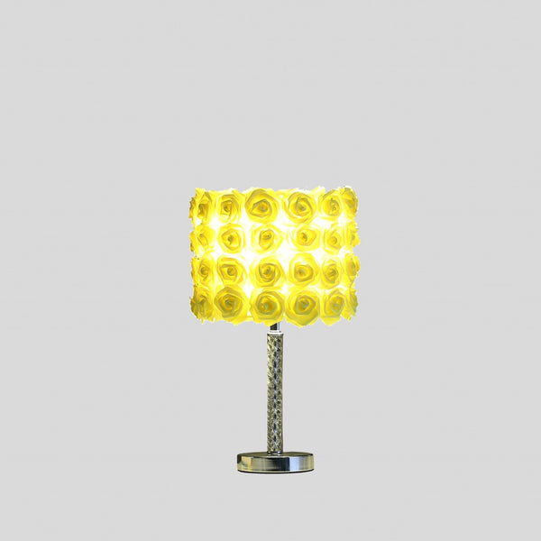 18” Yellow Roses Acrylic And Metal Table Lamp