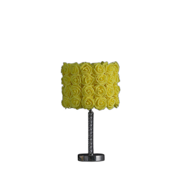 18” Yellow Roses Acrylic And Metal Table Lamp