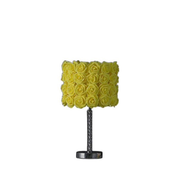 18” Yellow Roses Acrylic And Metal Table Lamp