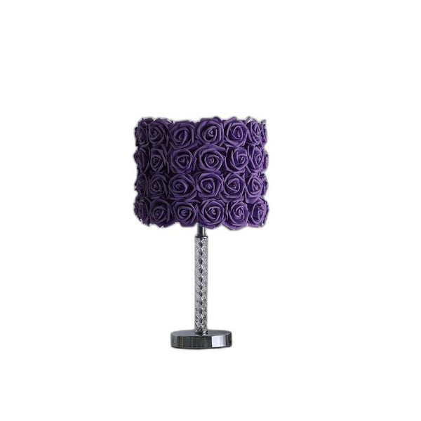 18” Lavender Roses Acrylic And Metal Table Lamp