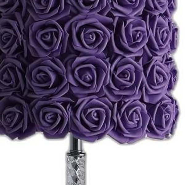 18” Lavender Roses Acrylic And Metal Table Lamp