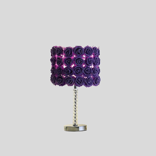 18” Lavender Roses Acrylic And Metal Table Lamp