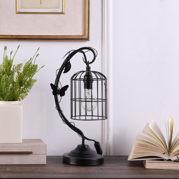 18” Modern Black Butterfly Cage Table Lamp