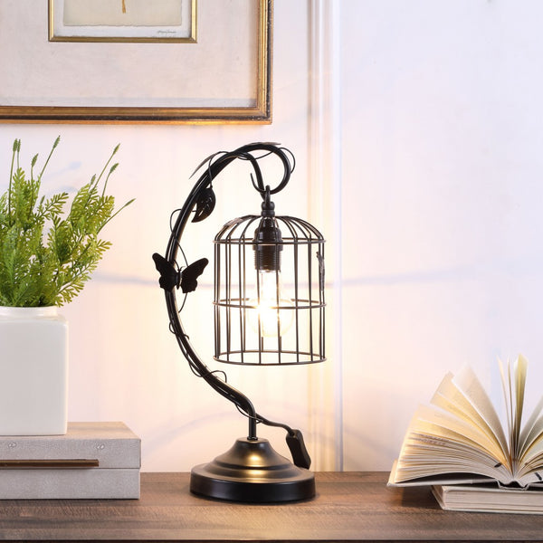 18” Modern Black Butterfly Cage Table Lamp