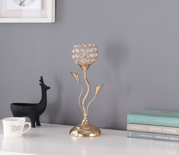 14” Glam Rose Gold and Bling Flower Metal Table Lamp