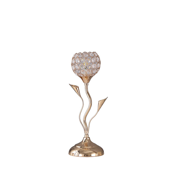 14” Glam Rose Gold and Bling Flower Metal Table Lamp