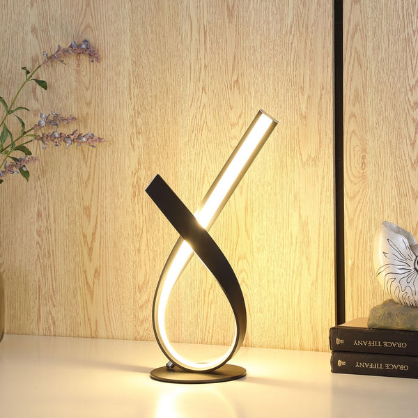 17” Black Abstract Ribbon Metal Lamp With UV Light