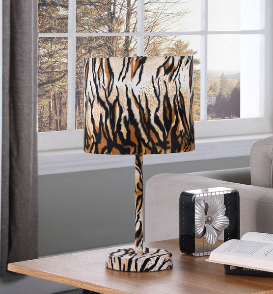 19” Modern Faux Tiger Print Suede Table Lamp