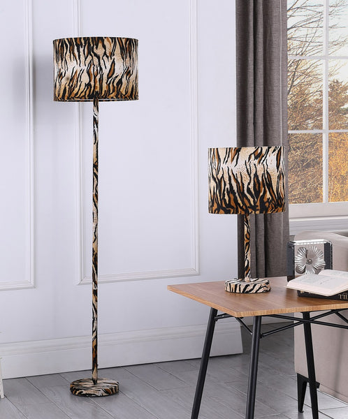 19” Modern Faux Tiger Print Suede Table Lamp