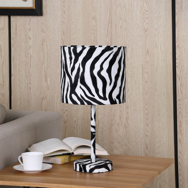 19” Modern Faux Zebra Print Suede Table Lamp