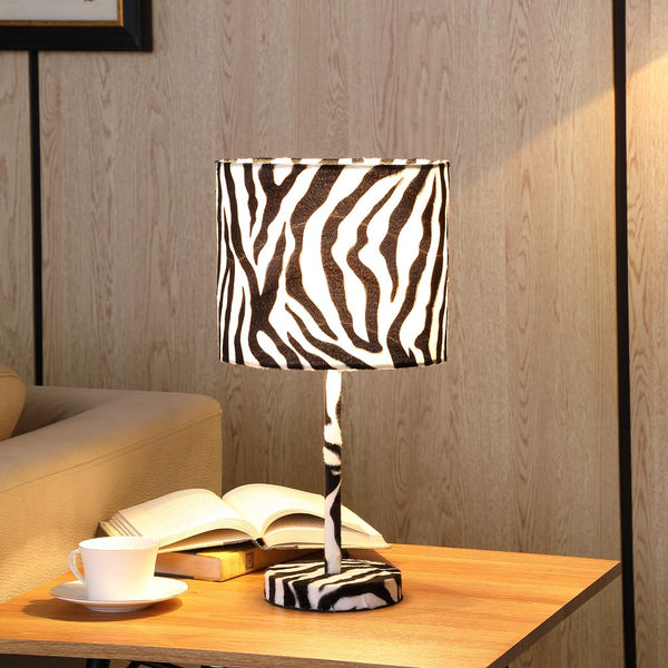 19” Modern Faux Zebra Print Suede Table Lamp