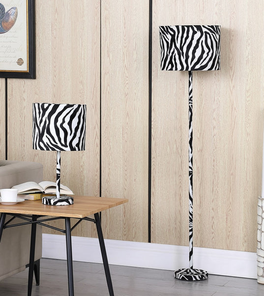 19” Modern Faux Zebra Print Suede Table Lamp